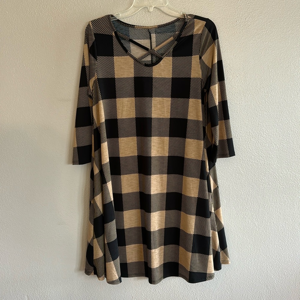 Black & Tan gingham swing dress. Size L